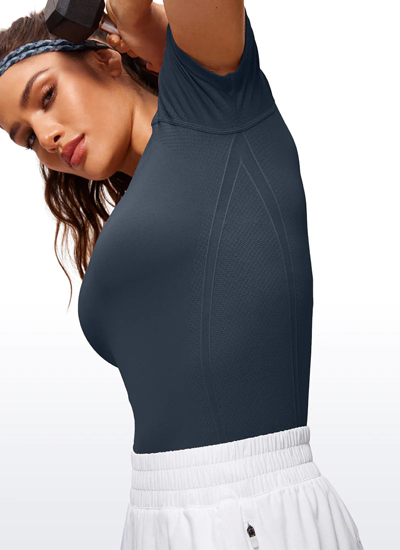 Seamless High Neck Short Sleeves - Dökkblár - Crz yoga