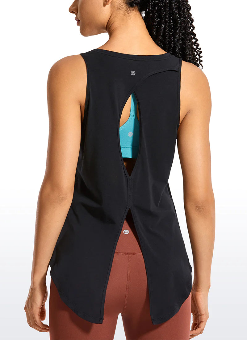 Pima Cotton Tank Split Open Back - Svartur - Crz yoga