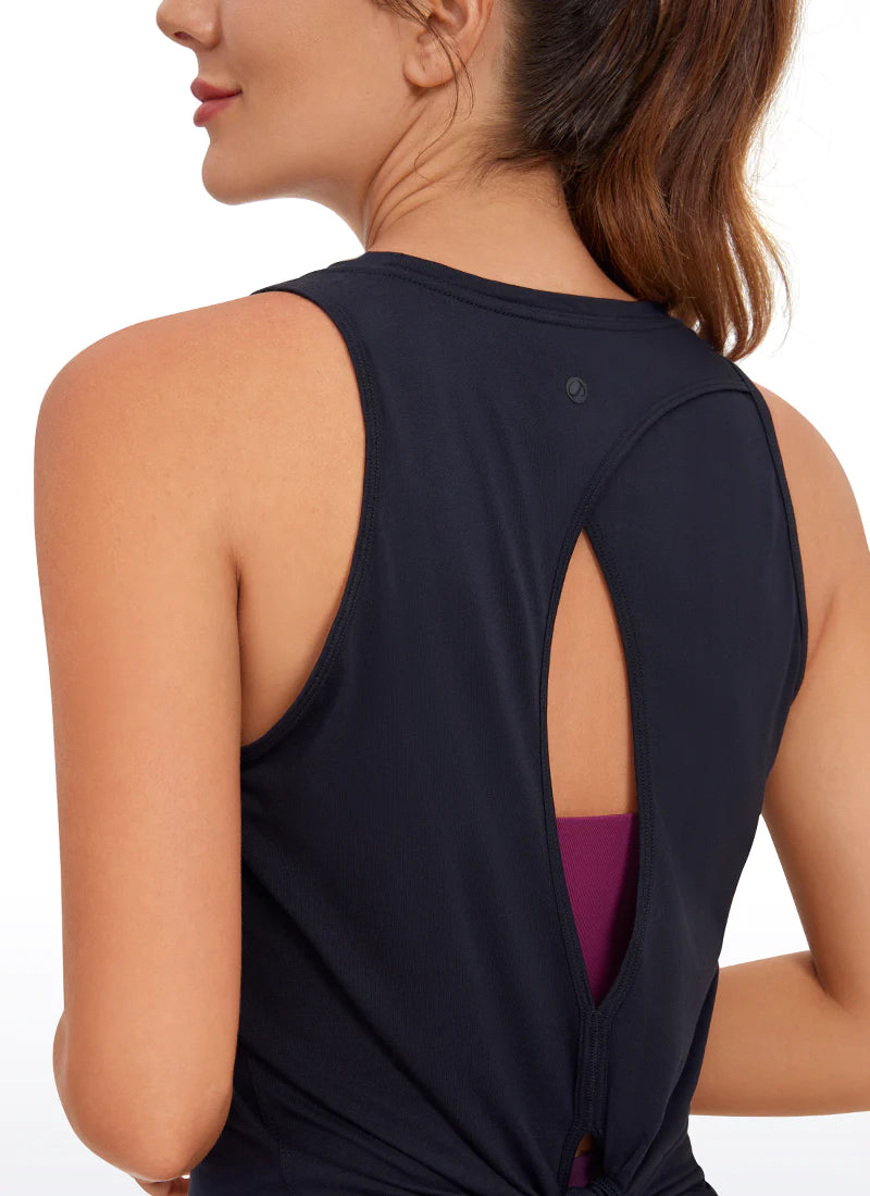 Pima Cotton Tank Split Open Back - Dökkblár - Frá Crz Yoga