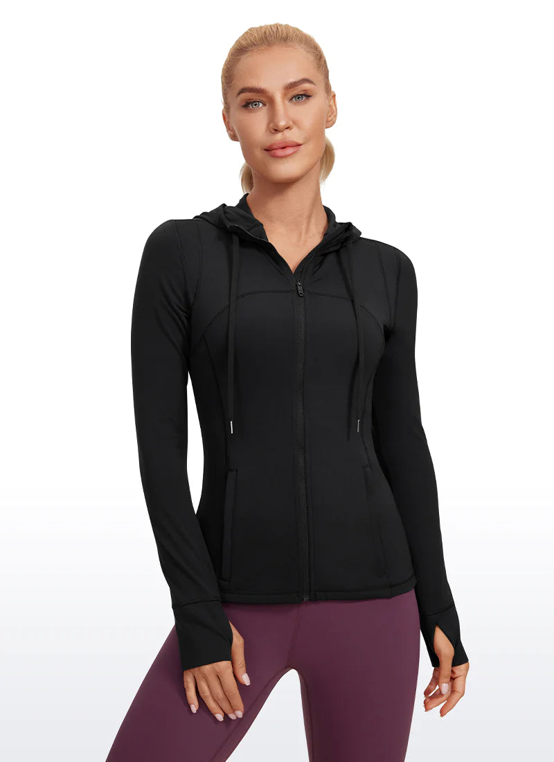 Butterluxe Full Zip Pocketed Hoodies Thumb Holes - Svört - frá Crz Yoga