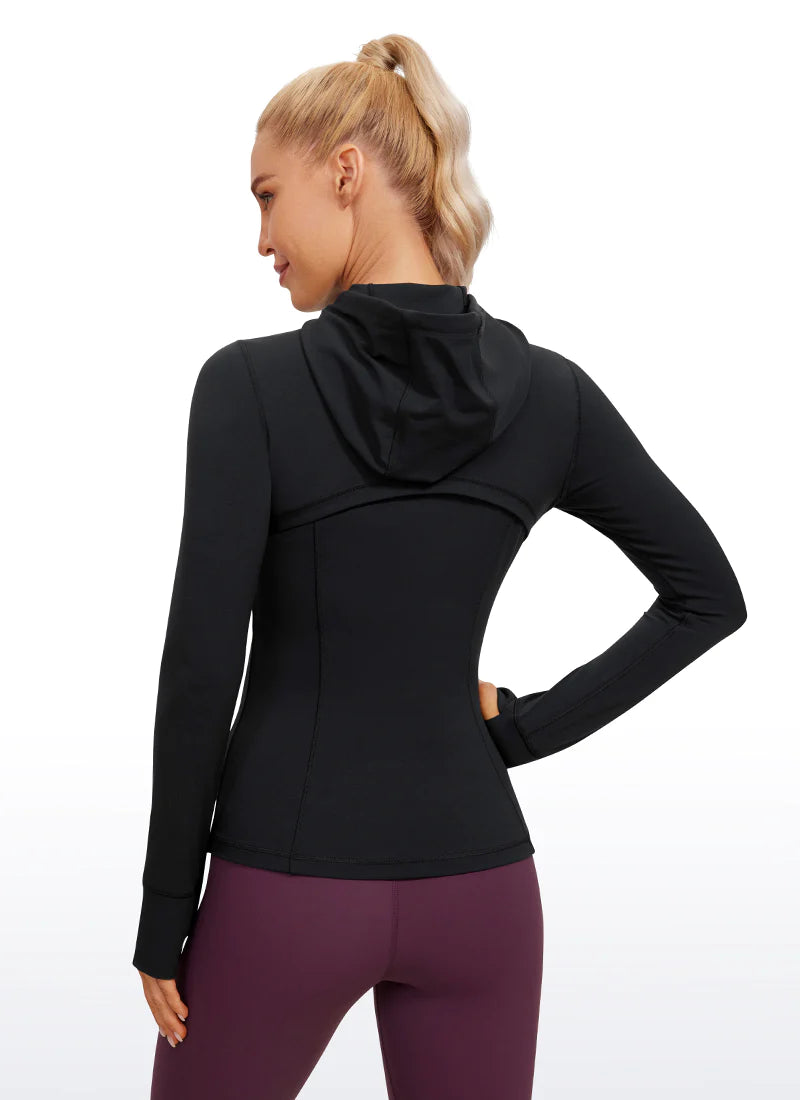 Butterluxe Full Zip Pocketed Hoodies Thumb Holes - Svört - frá Crz Yoga