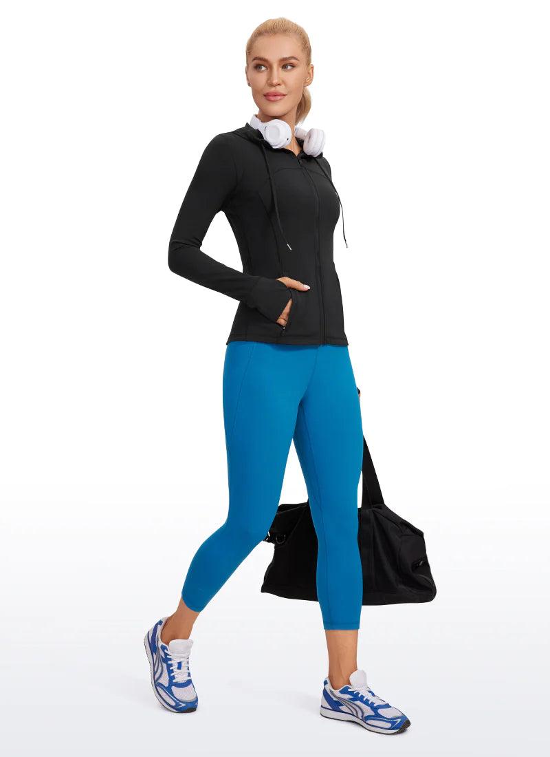 Butterluxe Full Zip Pocketed Hoodies Thumb Holes - Svört - frá Crz Yoga