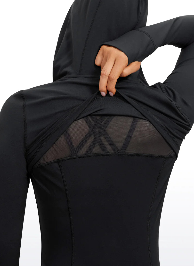 Butterluxe Full Zip Pocketed Hoodies Thumb Holes - Svört - frá Crz Yoga