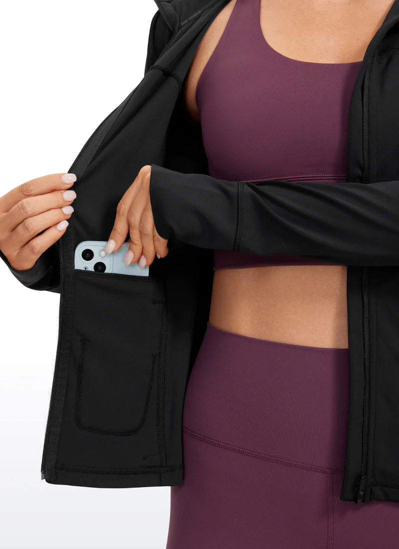 Butterluxe Full Zip Pocketed Hoodies Thumb Holes - Svört - frá Crz Yoga