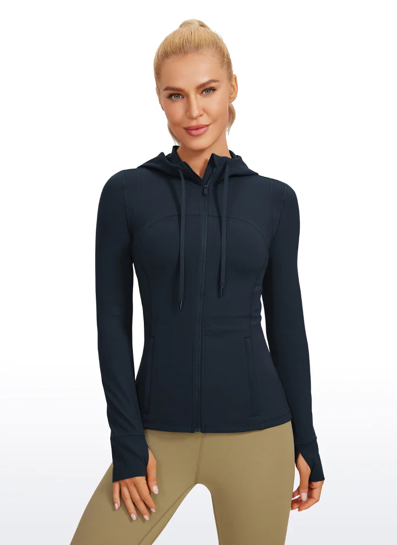 Butterluxe Full Zip Pocketed Hoodies Thumb Holes - Dökkblá - frá Crz Yoga