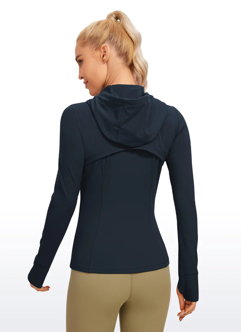 Butterluxe Full Zip Pocketed Hoodies Thumb Holes - Dökkblá - frá Crz Yoga