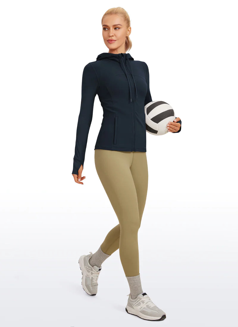 Butterluxe Full Zip Pocketed Hoodies Thumb Holes - Dökkblá - frá Crz Yoga