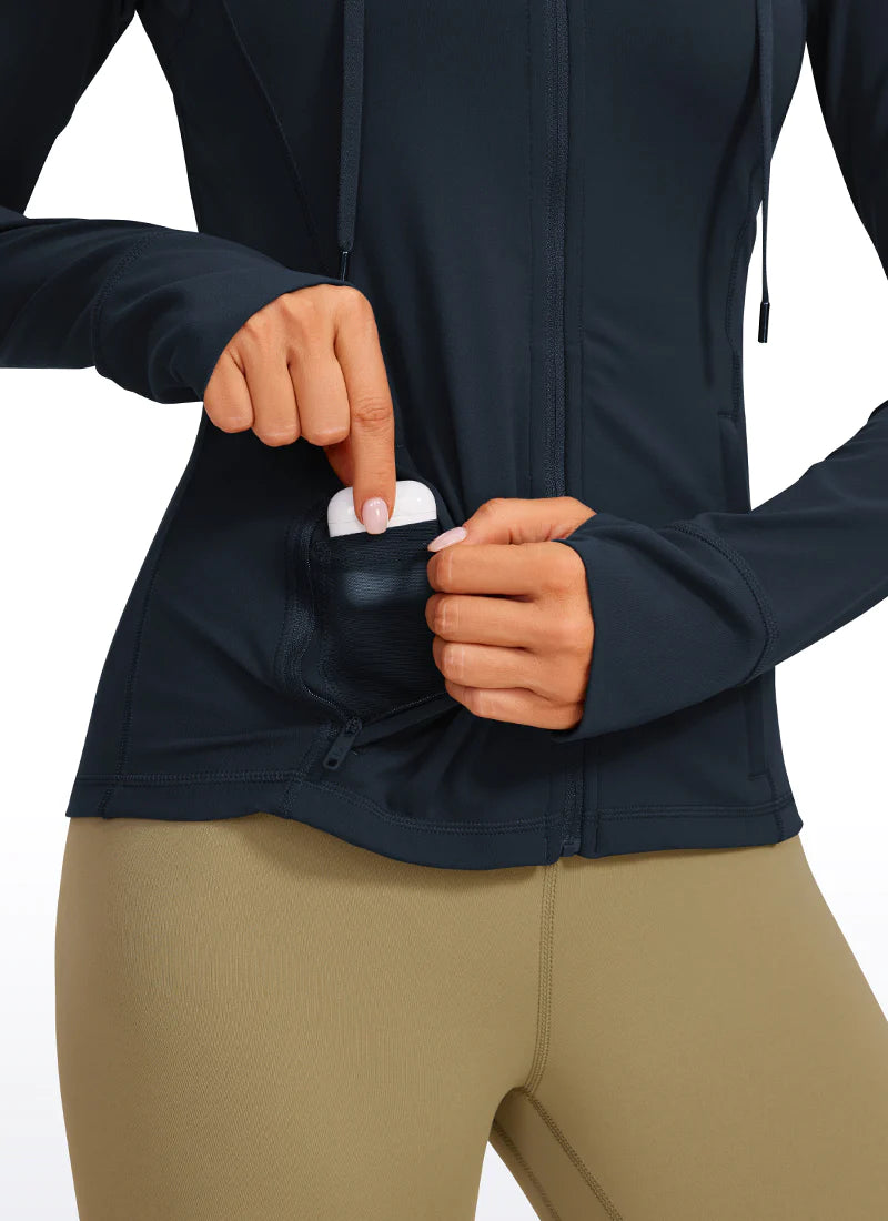 Butterluxe Full Zip Pocketed Hoodies Thumb Holes - Dökkblá - frá Crz Yoga