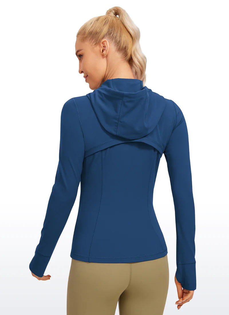 Butterluxe Full Zip Pocketed Hoodies Thumb Holes - Blá - frá Crz Yoga