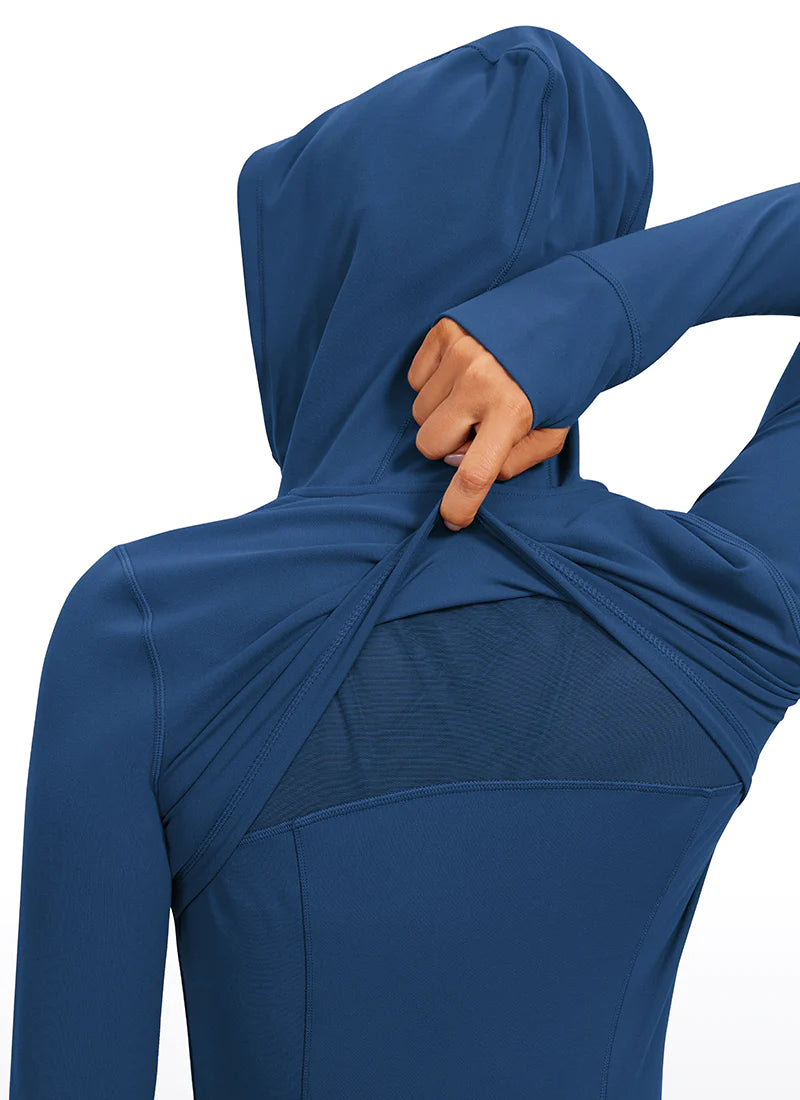 Butterluxe Full Zip Pocketed Hoodies Thumb Holes - Blá - frá Crz Yoga