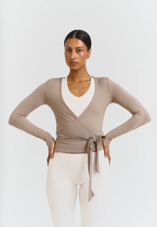 Soft Ballet Wrap Top - Clay- Sisterly tripe