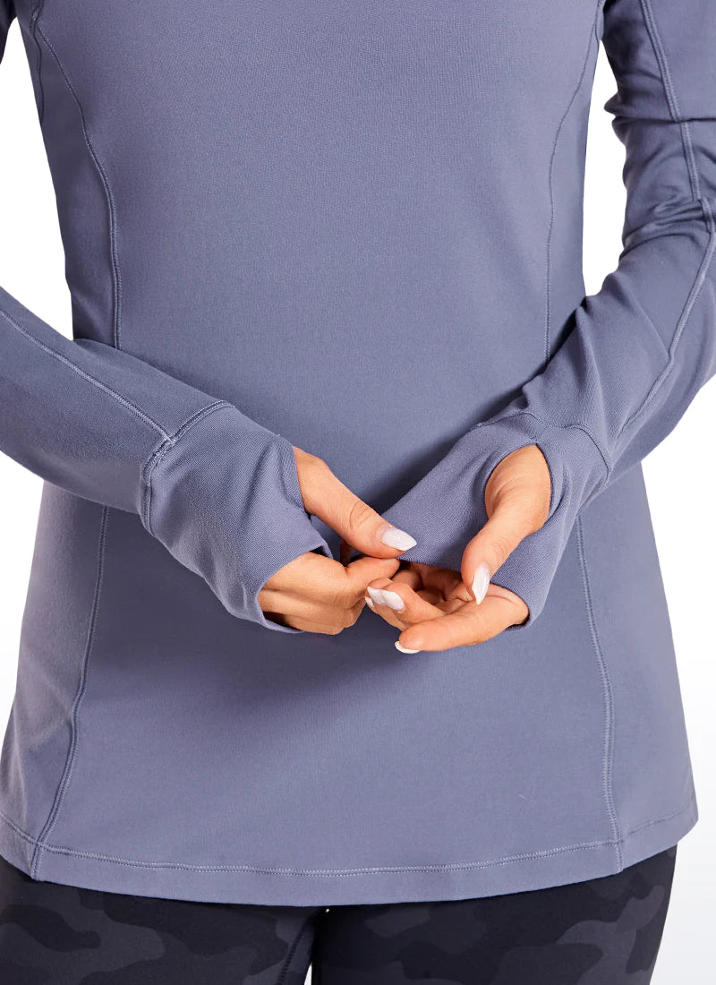 Brushed Quarter-Zip Long Sleeve with Thumb Holes - Crz yoga