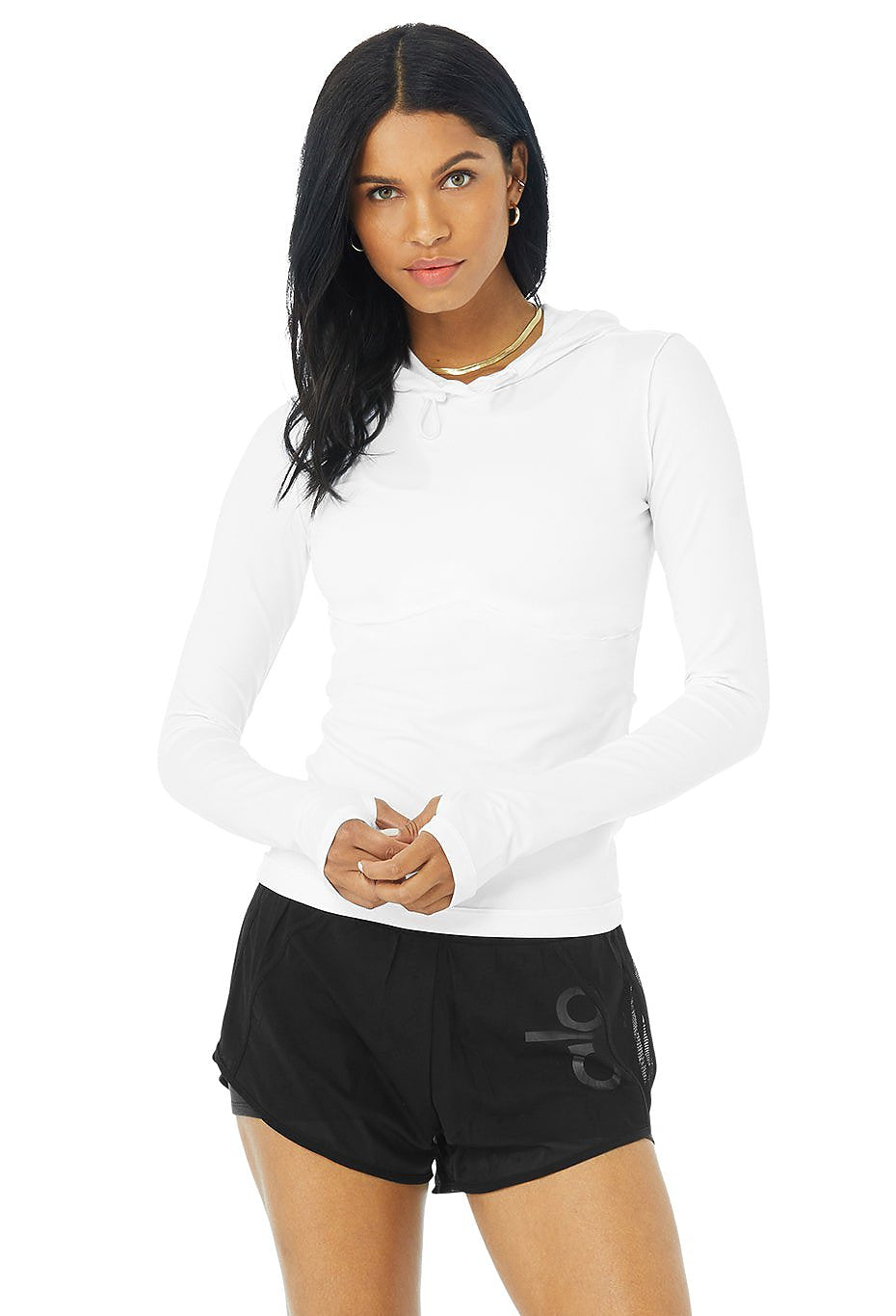 ALO ALOSOFT HOODED RUNNER LONG SLEEVE - WHITE