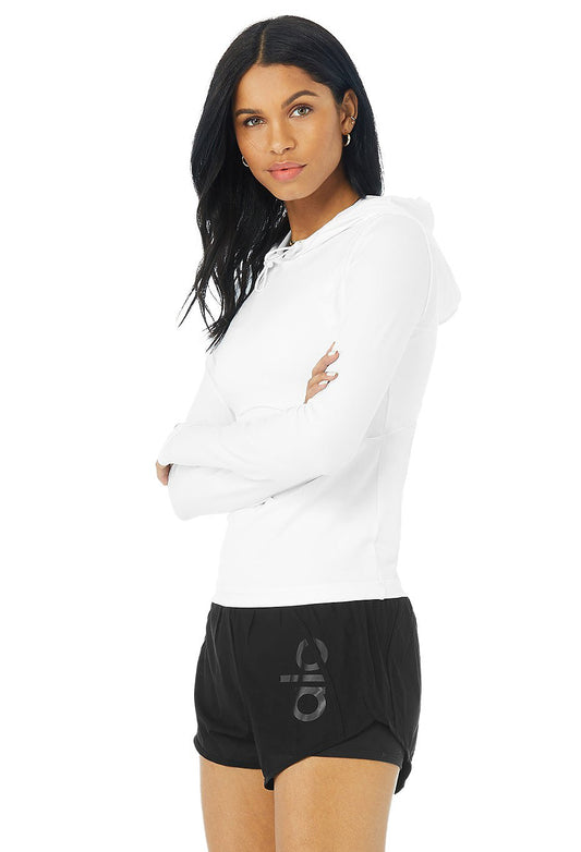 ALO ALOSOFT HOODED RUNNER LONG SLEEVE - WHITE