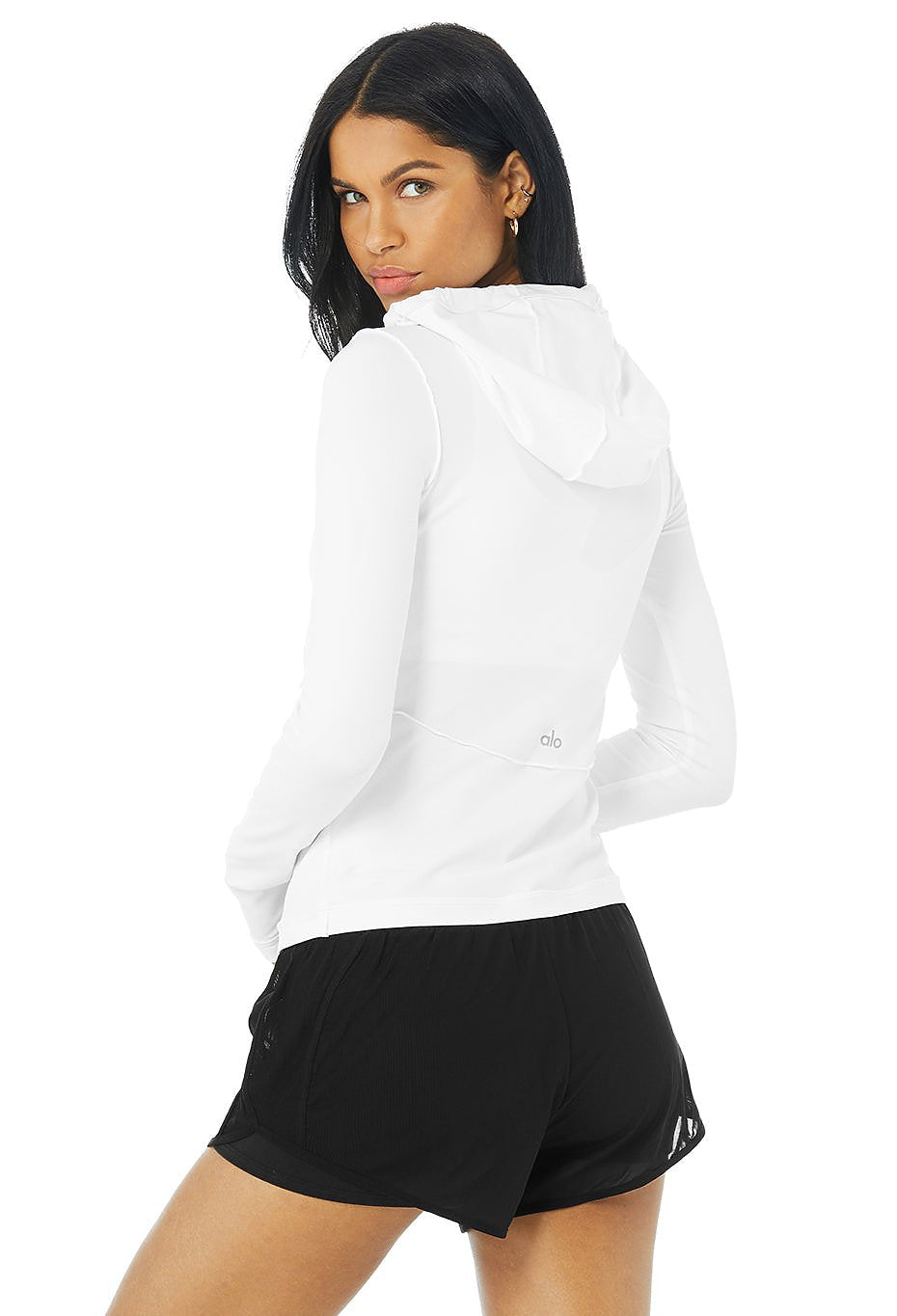 ALO ALOSOFT HOODED RUNNER LONG SLEEVE - WHITE