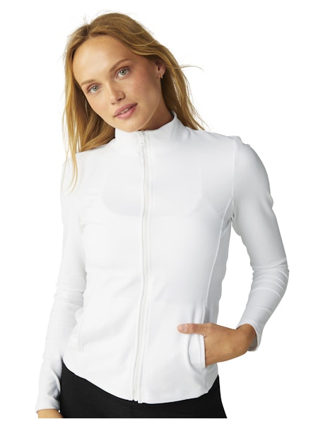 SPACEDYE ON THE GO MOCK NECK JACKET - Beyond Yoga (CLOUD WHITE)