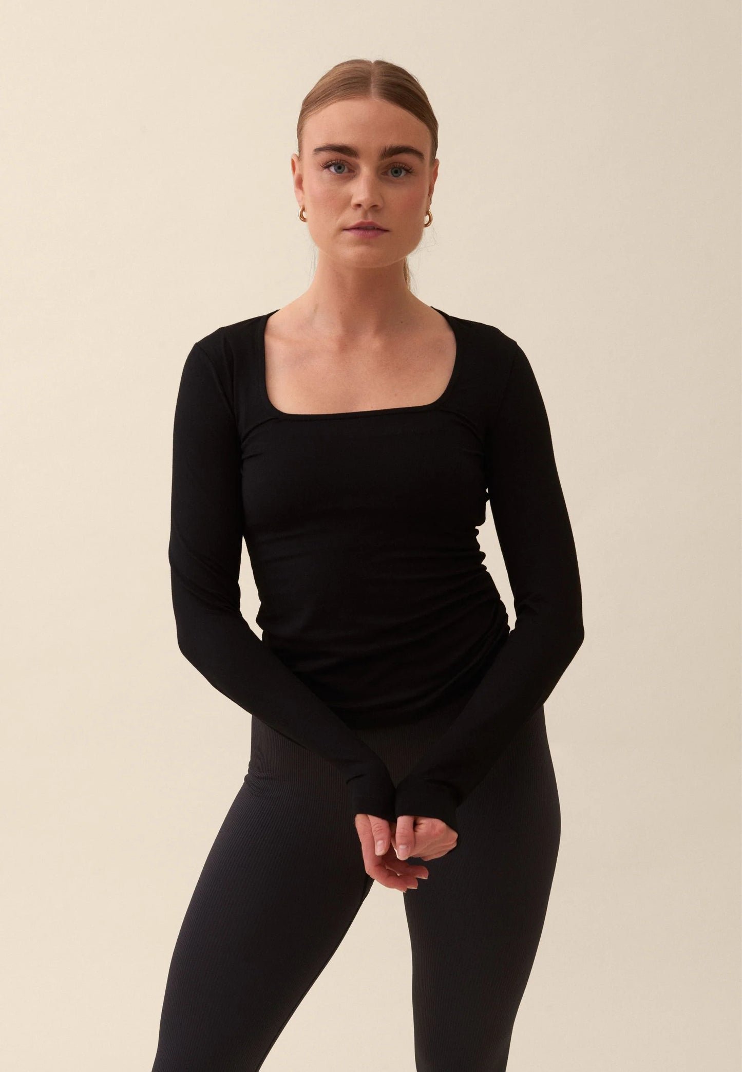 Soft Square Neck Long Sleeve Top - Black - Sisterly tripe