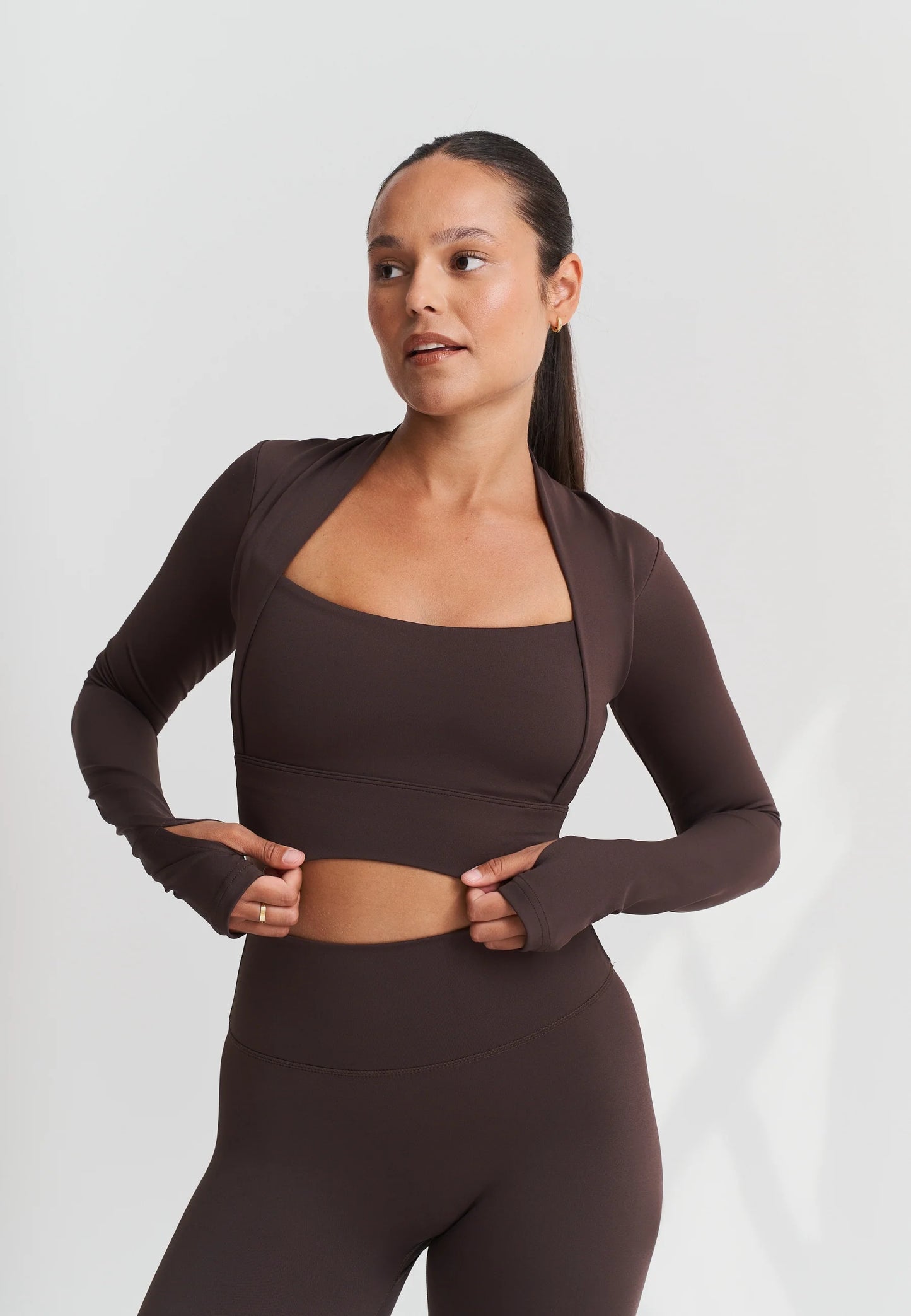 Softsculpt Bolero Long Sleeve Top - Espresso - Sisterly tripe