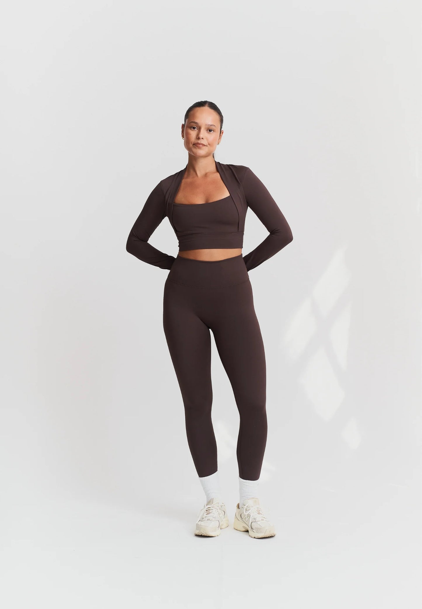 Softsculpt Bolero Long Sleeve Top - Espresso - Sisterly tripe