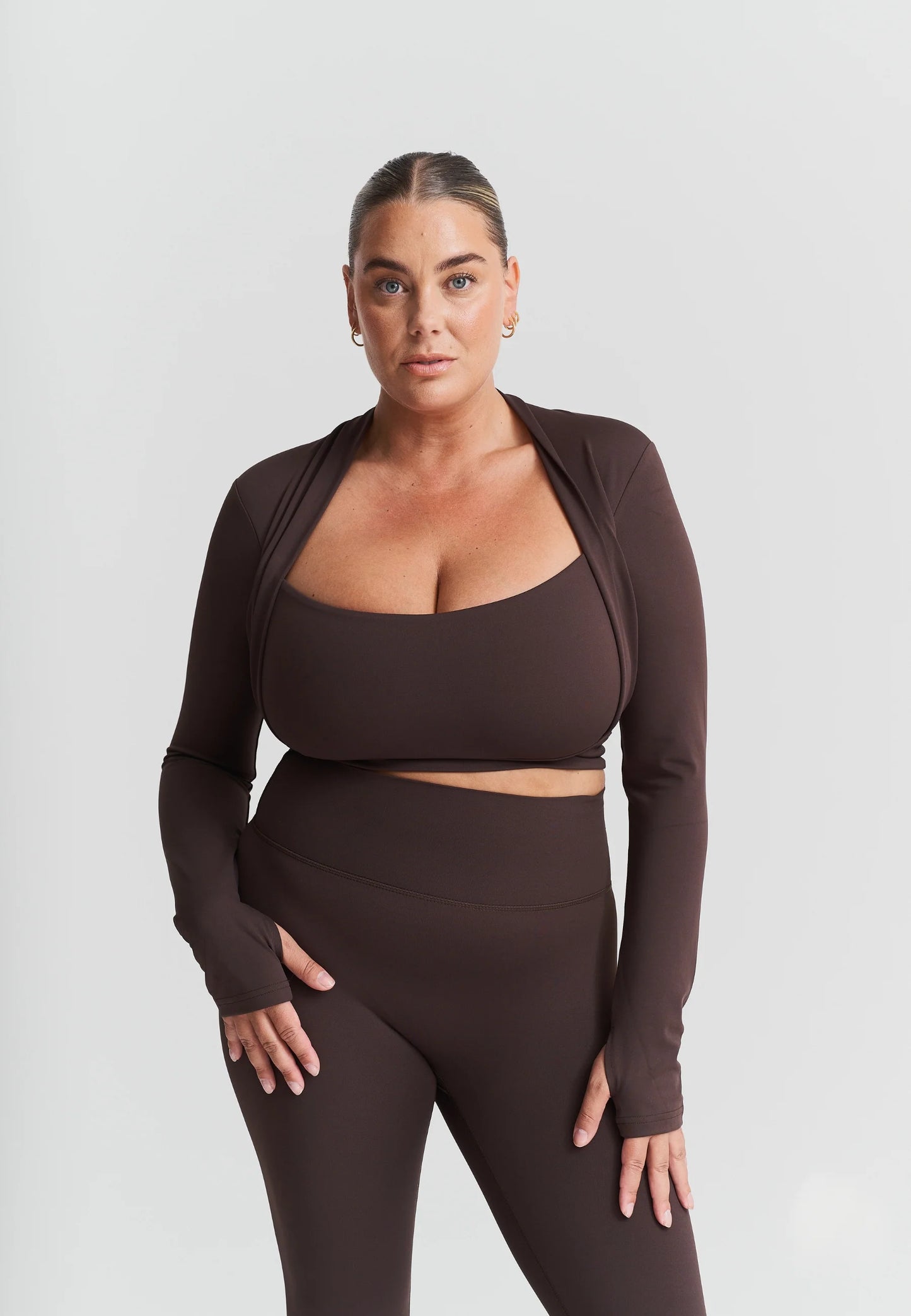 Softsculpt Bolero Long Sleeve Top - Espresso - Sisterly tripe