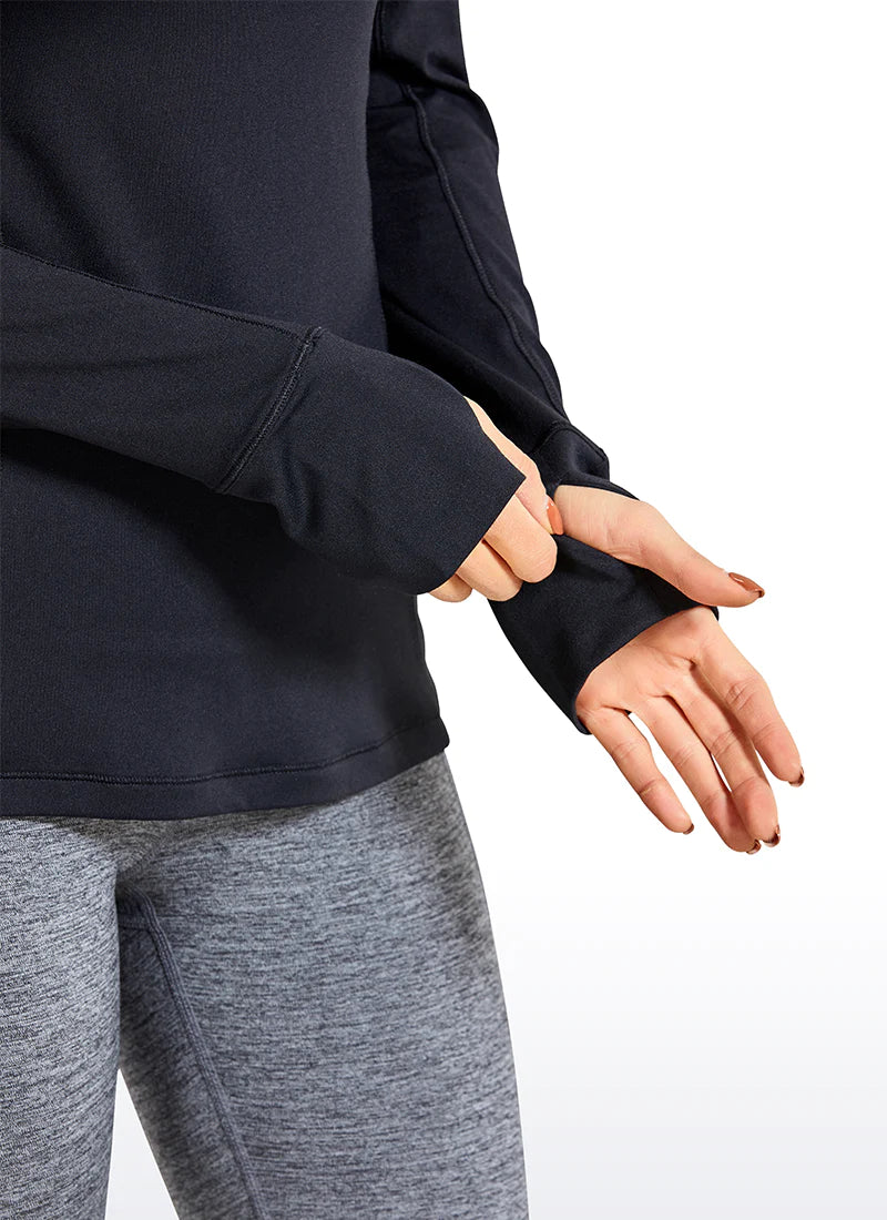 Brushed Quarter-Zip Long Sleeve with Thumb Holes - Svört - Crz yoga